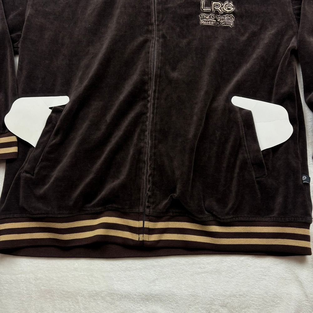 LRG Lifted Research Group Velour Zip Hoodie Jacket 3XL Brown‎ Logo Y2K Urban - Picture 8 of 14